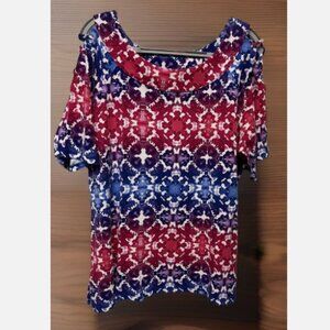 Rafaella Plus Multicolor Semi Open-Shoulder Top short sleeves Plus SZ 1X 18/20W